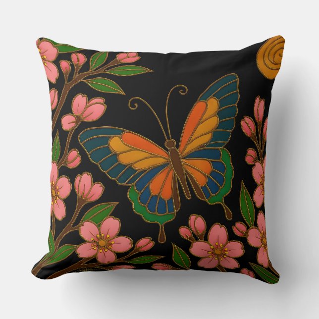 Schmetterling Kirschblüten Mond Kissen (Vorderseite)