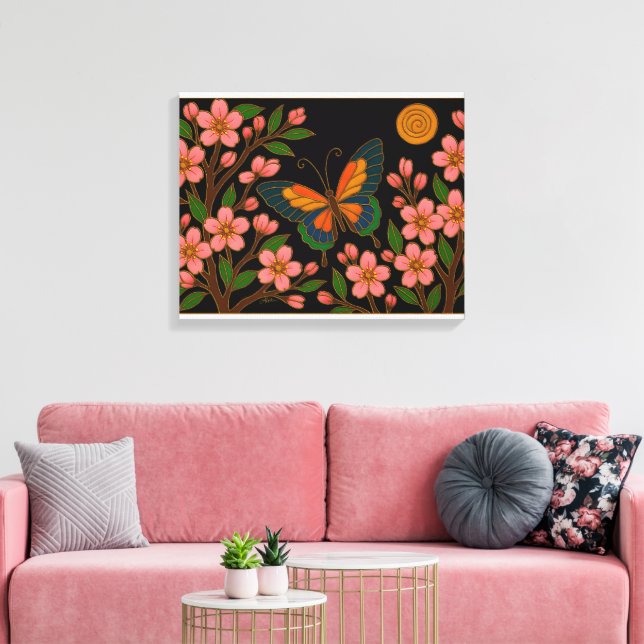 Schmetterling Kirschblüten Mond Leinwanddruck (Insitu (Wohnzimmer))