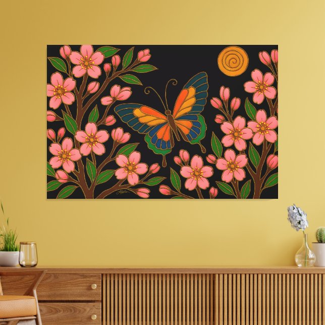 Schmetterling Kirschblüten Mond Leinwanddruck (Insitu (Wohnzimmer))