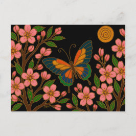 Schmetterling Kirschblüten Mond Postkarte
