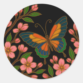 Schmetterling Kirschblüten Mond Runder Aufkleber