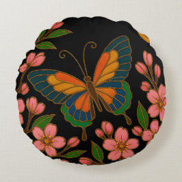 Schmetterling Kirschblüten Mond Rundes Kissen