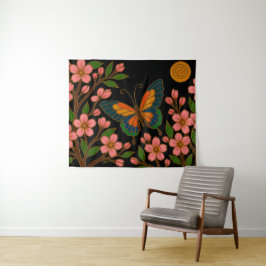 Schmetterling Kirschblüten Mond Wandteppich