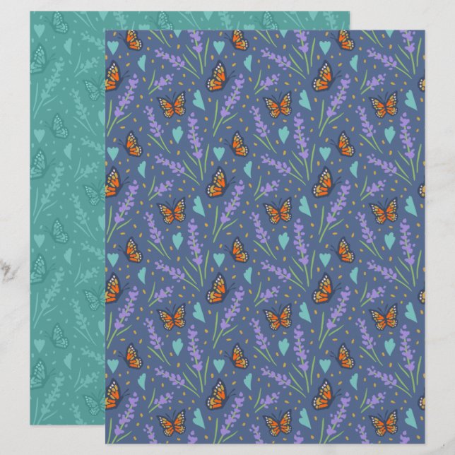 Schmetterling-Lavendel-Scrapbookpapier (Vorne/Hinten)