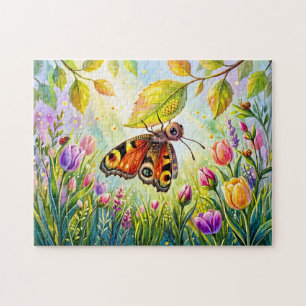 Schmetterling legt Eier unter ein Blatt Puzzle