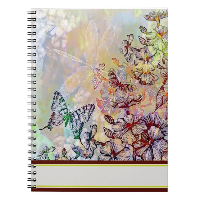 Schmetterling, Libelle und Blume Notizblock (Vorderseite)