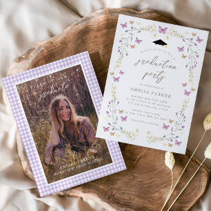 Schmetterling Lila Class of 2025 Foto Abschluss Einladung