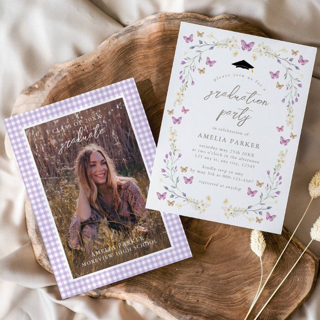 Schmetterling Lila Class of 2025 Foto Abschluss Einladung (Von Creator hochgeladen)