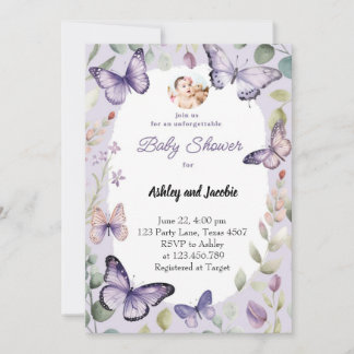 Schmetterling Lila Grünzeug Floral Mädchen Einladung