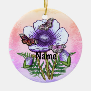 Schmetterling Lila Mohn Keramik Ornament