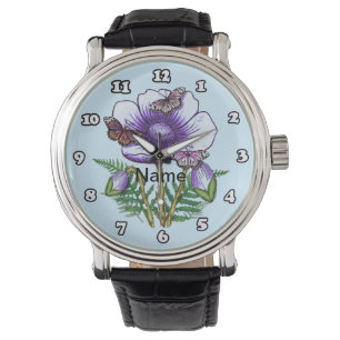Schmetterling Lila Mohn Uhr