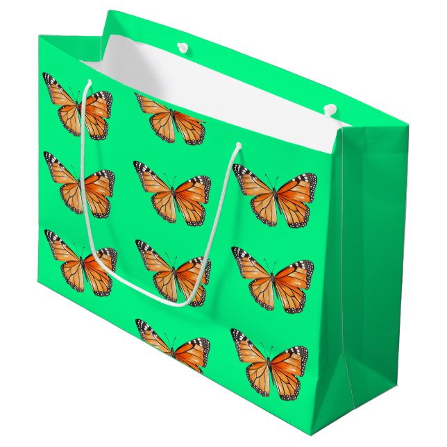 Schmetterling Limettengrün Große Geschenktüte (Vorderseite Schrägansicht)