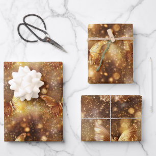 Schmetterling magisches verzaubertes Muster Gold n Geschenkpapier Set