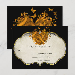Schmetterling Metallic Gold Herz Tan Falsches Perg RSVP Karte