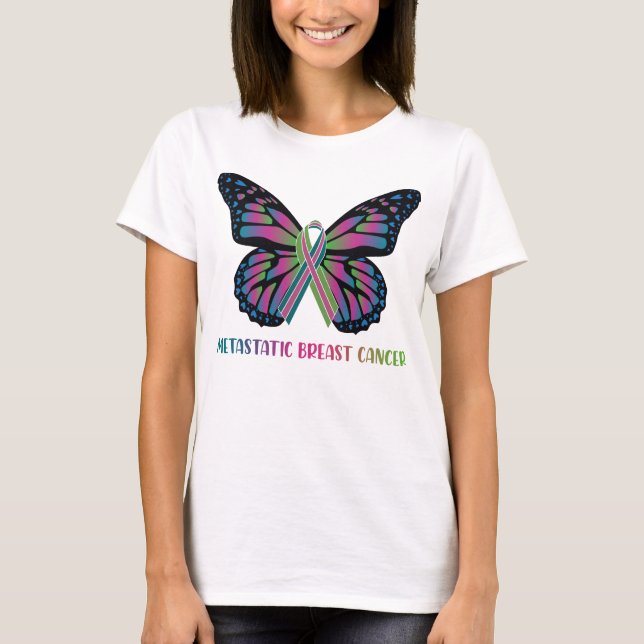 Schmetterling metastasierender Brustkrebs-Krieger T-Shirt (Vorderseite)