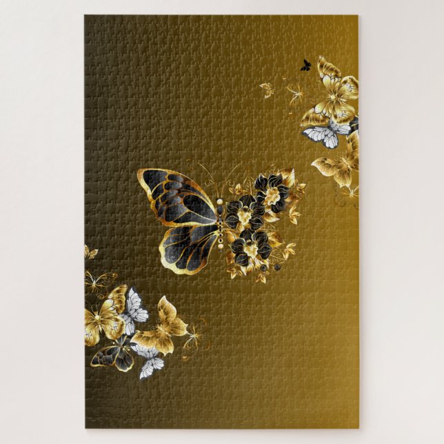 Schmetterling Midnight Gold – Botanischer Glanz Puzzle (Vertikal)