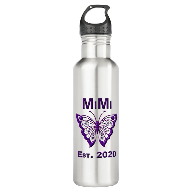 Schmetterling Mimi "Est 2020" Edelstahlflasche (Vorderseite)