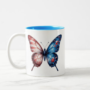 Schmetterling mit amerikanischer Flagge Zweifarbige Tasse