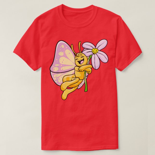 Schmetterling mit Blume 2 T-Shirt (Design vorne)