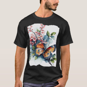 Schmetterling mit Blume Aquarellbilder T-Shirt