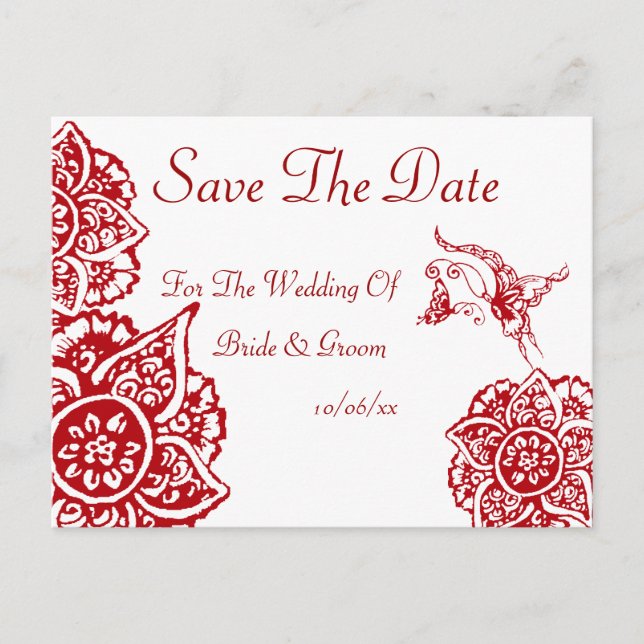 Schmetterling mit Blume(Henna)(rot) Ankündigungspostkarte (Vorderseite)