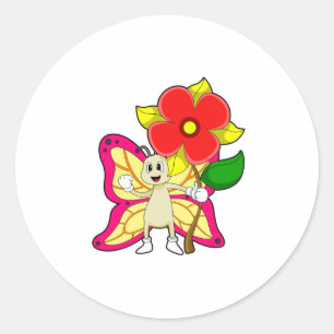 Schmetterling mit Blume Runder Aufkleber