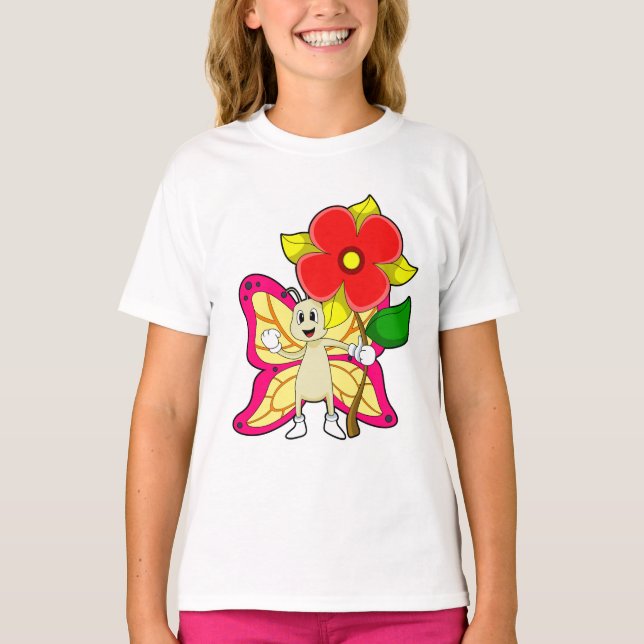 Schmetterling mit Blume T-Shirt (Vorderseite)