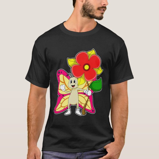 Schmetterling mit Blume T-Shirt (Vorderseite)