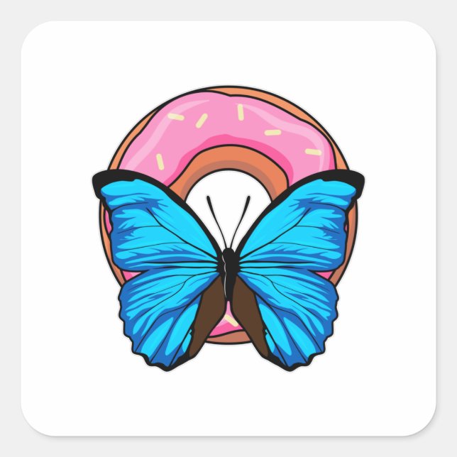 Schmetterling mit Donut Quadratischer Aufkleber (Vorderseite)