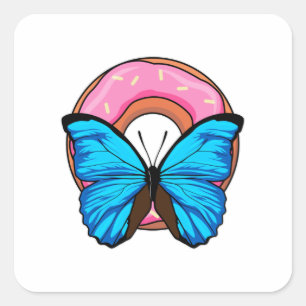 Schmetterling mit Donut Quadratischer Aufkleber