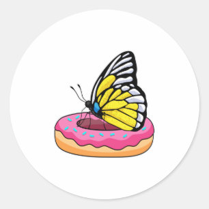 Schmetterling mit Donut Runder Aufkleber