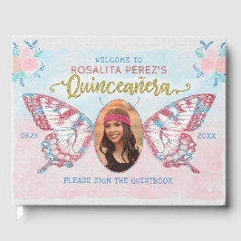 Schmetterling mit Foto Quinceanera Süße 15 Geburts Gästebuch
