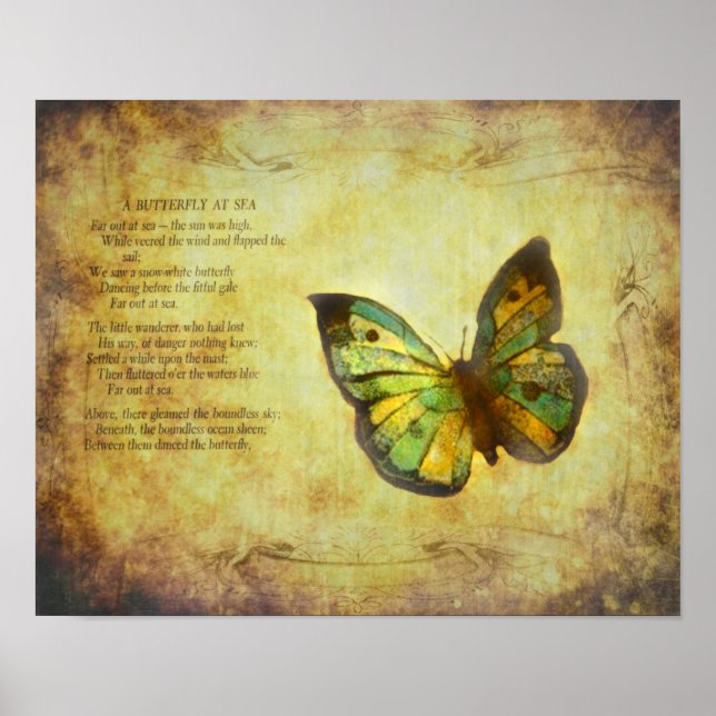 Schmetterling mit Gedicht Canvas drucken Poster (Vorne)