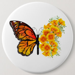 Schmetterling mit gelbem Kalifornischen Klatschmoh Button