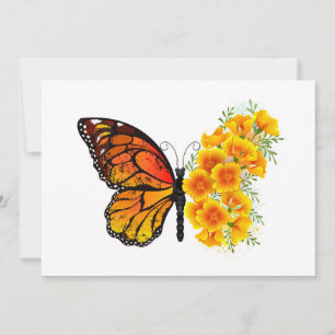 Schmetterling mit gelbem Kalifornischen Klatschmoh Dankeskarte