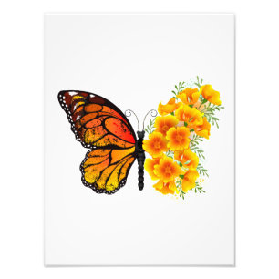 Schmetterling mit gelbem Kalifornischen Klatschmoh Fotodruck