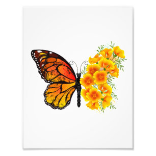 Schmetterling mit gelbem Kalifornischen Klatschmoh Fotodruck