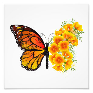 Schmetterling mit gelbem Kalifornischen Klatschmoh Fotodruck