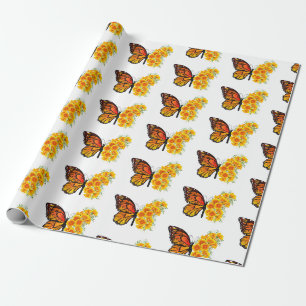 Schmetterling mit gelbem Kalifornischen Klatschmoh Geschenkpapier