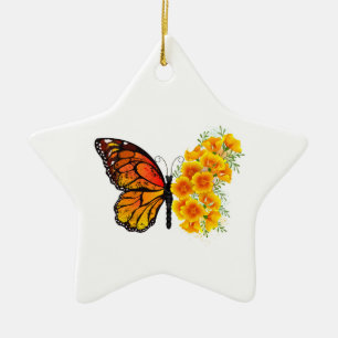 Schmetterling mit gelbem Kalifornischen Klatschmoh Keramik Ornament