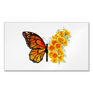 Schmetterling mit gelbem Kalifornischen Klatschmoh Magnetische Visitenkarte
