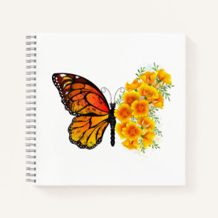 Schmetterling mit gelbem Kalifornischen Klatschmoh Notizbuch