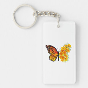 Schmetterling mit gelbem Kalifornischen Klatschmoh Schlüsselanhänger