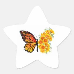 Schmetterling mit gelbem Kalifornischen Klatschmoh Stern-Aufkleber