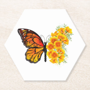 Schmetterling mit gelbem Kalifornischen Klatschmoh Untersetzer