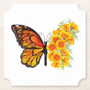 Schmetterling mit gelbem Kalifornischen Klatschmoh Untersetzer