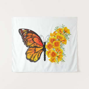 Schmetterling mit gelbem Kalifornischen Klatschmoh Wandteppich