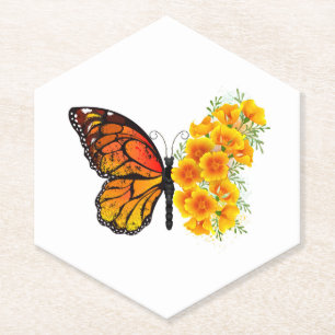 Schmetterling mit gelbem Kalifornischen Mohn Untersetzer