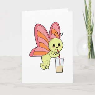 Schmetterling mit Getränk und Trinkhalm Karte