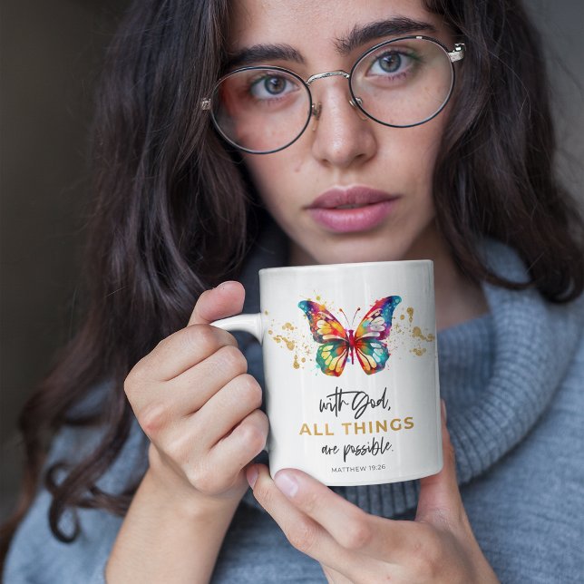 Schmetterling mit Gott alles ist möglich Kaffeetasse (Von Creator hochgeladen)